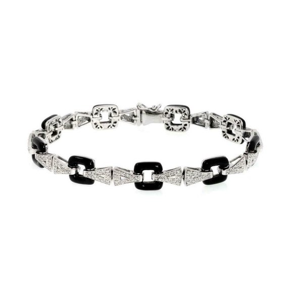 Estate 1.80ct Diamond Onyx 14k White Gold Bracelet - Picture 1 of 5